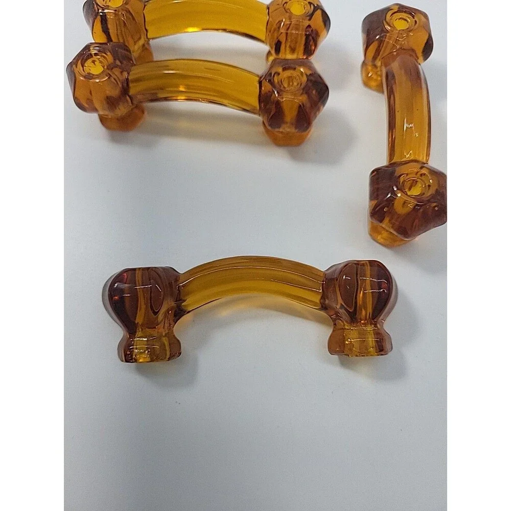 4 Amber Depression Era Style Glass Drawer Pulls Handles Furniture Hardware